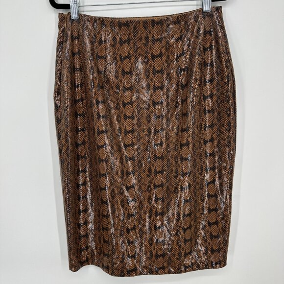 3/$25 Express Snake Skin Pencil Skirt 8 Slit‎ Faux Leather Brown Black - Picture 3 of 8